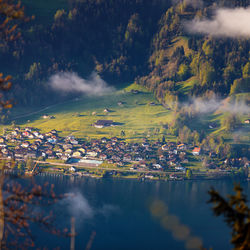 Aerial view of village zermatt with matterhorn mountain background, switzerland