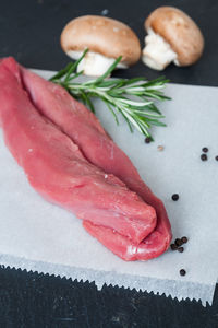 Close-up of meat on table