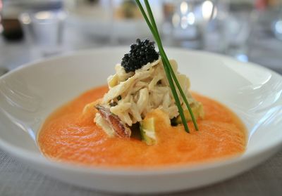 Close-up of served food in plate