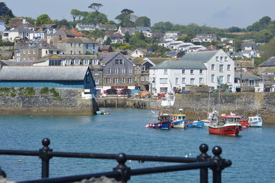 Townscape by river in city