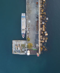 Aerial view of ship moored at harbor