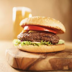 Close-up of burger on cutting board