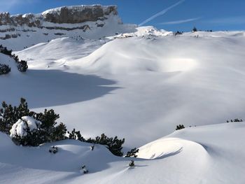 Scenic view of snow covered mountain against sky