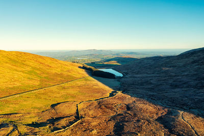 Scenic view of landscape against clear blue sky