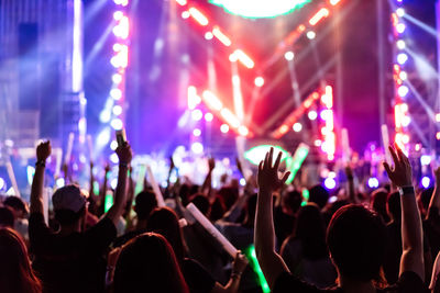 Rear view of people enjoying at music concert