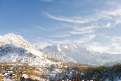 Chimgan mountain in winter on a sunny frosty day in uzbekistan