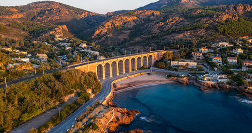 High angle view of bridge over river