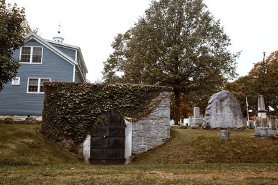 View of cemetery against building