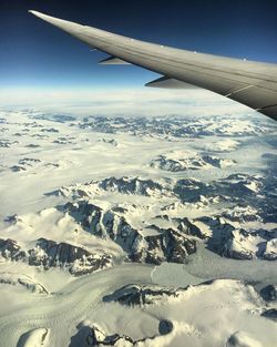 Aerial view of snowcapped mountains against sky