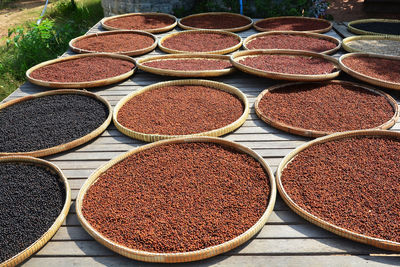 High angle view of spices for sale at market stall