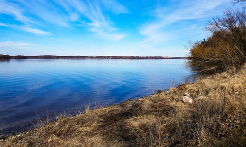 Scenic view of landscape against blue sky