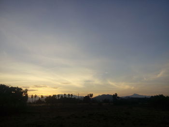 Silhouette of trees on landscape against sky