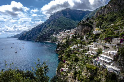 Scenic view of amalfi coast against sky