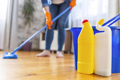 Low section of man cleaning equipment