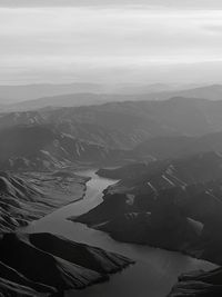 High angle view of mountains against sky