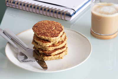 High angle view of breakfast served on table