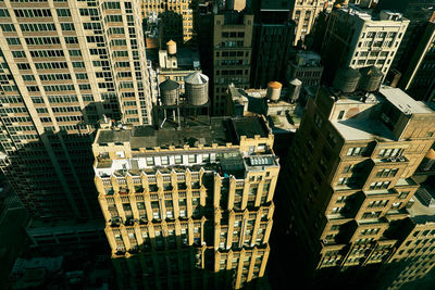 High angle view of modern buildings in city