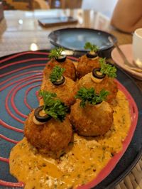 Close-up of food in plate on table