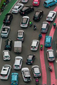 High angle view of cars on road