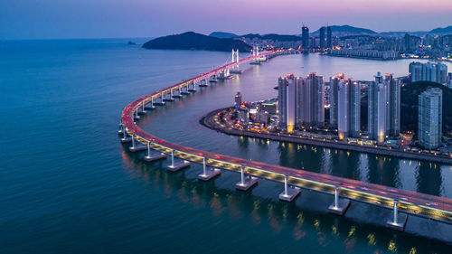 High angle view of boats in bay