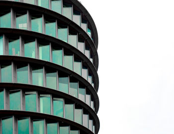 Low angle view of modern building against clear sky