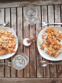 High angle view of food on table