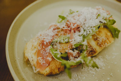 High angle view of food in plate