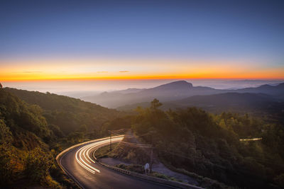 High angle view of road against sky during sunset