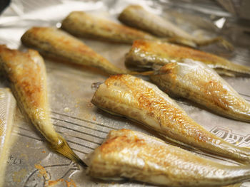 High angle view of grilled fish