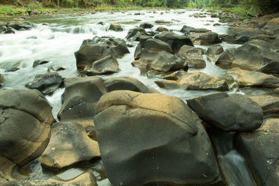 High angle view of rocks on beach