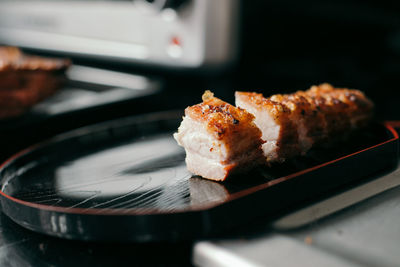 High angle view of food in plate on table 