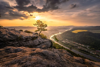 Scenic view of landscape against sky during sunset