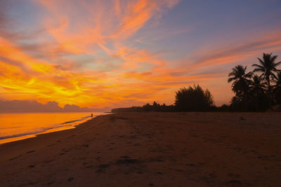 Scenic view of beach against sky during sunset