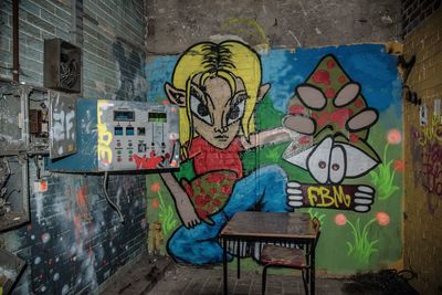 Colorful graffiti in abandoned building