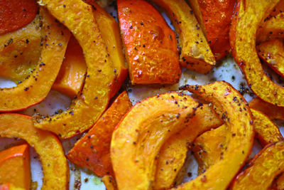 Full frame shot of roasted pumpkin with spices