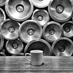 Stack of objects on wood