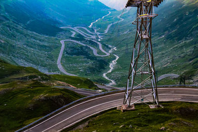 High angle view of road amidst mountains