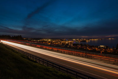 Light trails on road at night