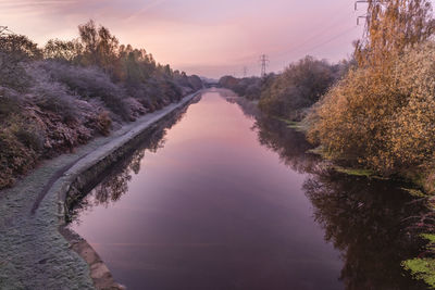 Scenic view of river against sky at sunset