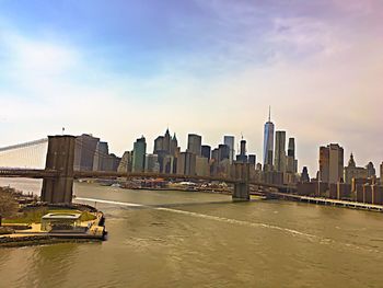 City skyline with river in background