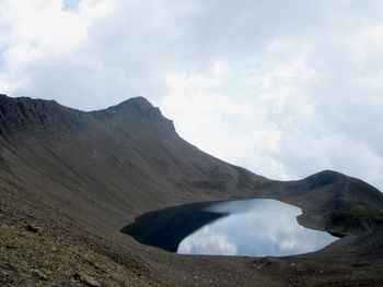 Scenic view of mountains against cloudy sky