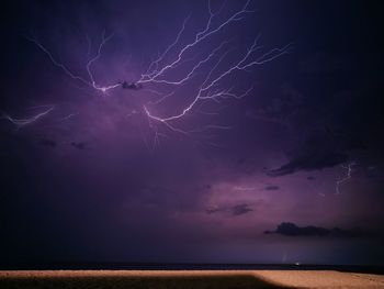 Scenic view of lightning in sky at night