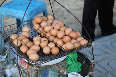 High angle view of vegetables for sale at market stall