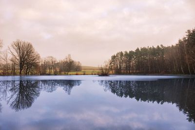 Scenic view of lake against sky during sunset