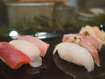 Close-up of sushi served on plate