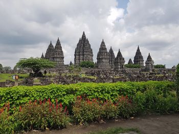 Panoramic view of temple against building