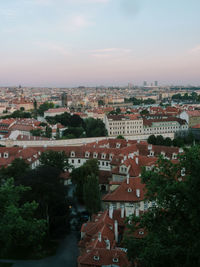 High angle shot of townscape against sky