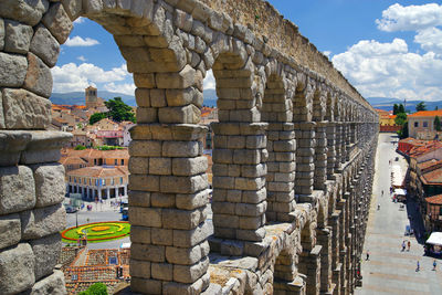 Aqueduct of segovia against sky in city