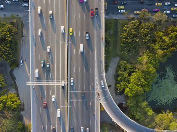 High angle view of cars on road in city