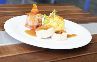 Close-up of food in plate on table